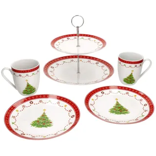 Mambocat 5tlg Weihnachtstraum Frühstücks-Set Etagere I 2 Personen aus Porzellan - 1x 161875 2x 162157 + 2x 162158