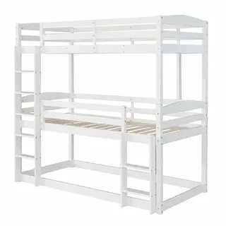 Odikalo Kinderbett Single-Size-Holz-Dreier-Etagenbett, Weiß/Grau, 90*200cm weiß
