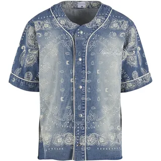 Langarmhemd KARL KANI "Karl Kani Kani Paisley Denim Baseball Shirt", Herren, Gr. S, US-Größen, blau, 100% Baumwolle, normal, Hemden