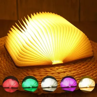 Faltbare Led-buchlampe Aus Holz, 5-farbige Led-tischlampe, Buchförmige Lampe, Usb-wiederaufladbare Led-papierlampe, Geschenkidee Zu Weihnachten, Faltbare Und Magnetische Buchlampe, Für Schlafzimmer Un