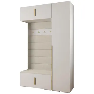 MEBLE KRYSPOL Inova 1 Möbelset - Moderne Garderobe - für Schlafzimmer, Wohnzimmer, Flur, Kinderzimmer - Ankleidemöbel - 236,7x150x47cm - Weiß, Paneele Manila 02, Handgriff Gold