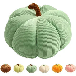 Kürbis Kissen, 3D Plüsch Kürbis Dekokissen Halloween Deko Kürbis Kissen Groß Herbst Deko Kürbiskissen Dekorative Kürbis Deko Kissen Sitzkissen Zierkissen für Kinderzimmer Sofa Dekoration (Grün, 18cm)