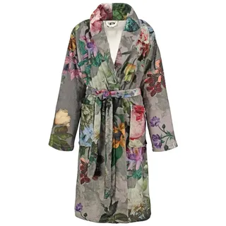 Essenza Damenbademantel Fleur, Kurzform, Polyester, Schalkragen, Gürtel, mit Blumenprint braun L