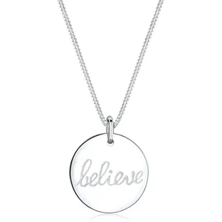 Elli Damen Halskette mit Believe-Schriftzug Plättchen Anhänger Statement in 925 Sterling Silber 45 cm lang