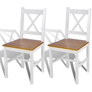 Tidyard 2 Stühle Holzstuhl Esszimmerstuhl Küchenstuhl mit Holz Sitzfläche in Weiß + Naturfarbe, 41,5 x 45,5 x 85,5 cm (B x T x H)