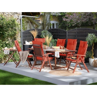 BELIANI Gartenmöbel Set Dunkelbraun Akazienholz 6-Sitzer Auflagen Terracotta ausziehbarer rechteckiger Tisch Rustikal Landhaus Stil Outdoor