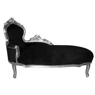 Casa Padrino Barock Chaiselongue King Schwarz / Silber- Antik Möbel Liege Recamiere