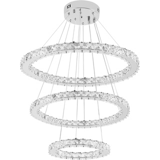 VA-Cerulean LED Kronleuchter 72W Kristall Pendelleuchte 3-Ring Rund Modern Einstellbar Hängelampe für Schlafzimmer Wohnzimmer Esszimmer Küche Flur Lampe Deckenleuchte Dimmbar