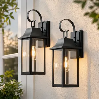 FTL Wandlampe Aussen Zweier-pack, Außenwandleuchte Vintage E27, Groß Aussenlampe Wand Laterne mit Glasschirmen, Terrasse Ausenbeleutung Hauswand, IP44 Wasserdicht Aussenlampe Wand für Veranda, Yard