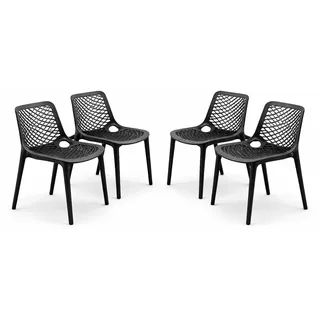 Gasfrit – Stapelbare Stühle aus Harz mit Glasfaser für Außenbereich, Bar, Restaurant oder Küche – Modernes Design – Schwarz – Set mit 4 Stück