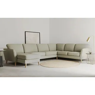 OTTO home Wohnlandschaft MARSEILLE XXL 349cm, U-Form, Ottomane rechts/links wählbar, Massivholzbeine Eiche, Landhausstil, Wellenunterfederung beige|braun