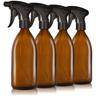 Oputec 4 x 500ml Braunglas-Sprühflaschen zum Befüllen mit ergonomischem Sprühkopf – Hochwertige, nachfüllbare Glas-Wassersprühflaschen für Pflanzen, Blumen, Reinigungsmittel, Haushalt & Haarpflege