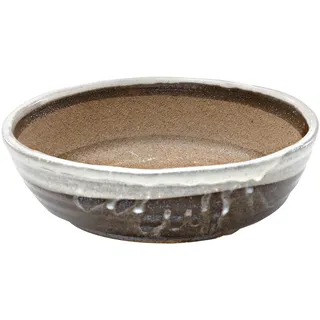 Wazakura Shigaraki Serie Bonsai Schale aus glasierter Keramik mit Drainage, 21 cm, hergestellt in Japan, handgefertigt, für den Garten, japanische Pflanzgefäße - Weiß Gestreift