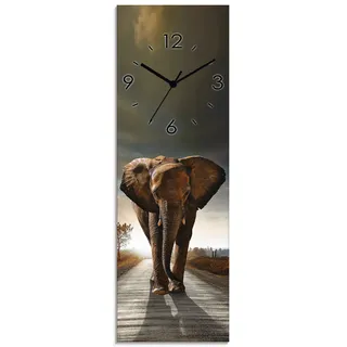 ARTLAND Wanddeko Wanduhr ohne Tickgeräusche Glas Quarzuhr 20x60 cm Rechteckig Lautlos Afrika Tiere Elefant Safari Natur Sonne Kolonialstil T9QO