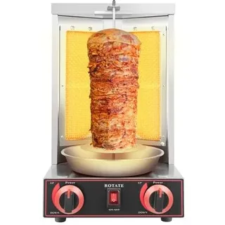 Dönergrill Gas, 3kW Edelstahl Dönergrill Tischgrill, 2 Brenner Gas Vertikaler Broiler mit 360° Drehbar Für Familien Grills Restaurants