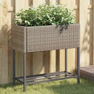 Pflanzkübel Mit Ablage Grau Poly Rattan