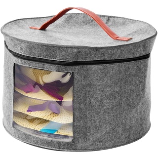 Hut-Aufbewahrungsbox, runde faltbare Filz-Reise-Hut-Organizer-Box, Anti-Druck-Kleider-Aufbewahrungsbox mit Deckel und transparentem Fenster für verschiedene Hüte, Kleidung, Spielzeug (Mittelgrau)