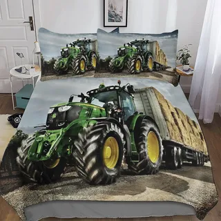 AAPZY Traktor Muster Bettwäsche 2 teilig, Bettbezüge Bettgarnitur Aus Mikrofaser, Bügelfrei & Knitterfrei - Erwachsene Teenager Kinder Bettbezug + Kissenbezug Single (135x200cm)