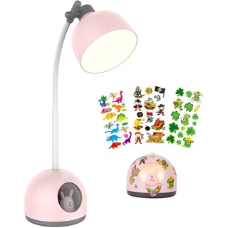 hihigou Schreibtischlampe Kinder, 3 Lichtfarben (Warmweiß, Kaltweiß, Naturweiß), USB Cartoon Nachtlicht, 5W Rosa Nachttischlampe,Mädchen Geschenk für den Schulstart Geburtstag Weihnachten