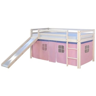 Homestyle4u Hochbett Spielbett Kinderbett Rutsche Kiefer Vorhang pink (Bettvorhang waschbar bei 30 Grad Maschinenwäsche)