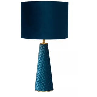 Licht-Erlebnisse Tischleuchte SENU, ohne Leuchtmittel, Metall Stoff E27 D: 25 cm rund 47 cm hoch Türkis Modern blau