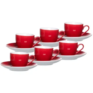 Ritzenhoff & Breker Doppio Espressotassen mit Untertassen, 6er Set, 80 ml, Rot, Porzellan, Buntes Mix-und-Match-Geschirr