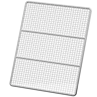 Übergroßes rechteckiges Grillnetz aus Edelstahl, 43 x 29,5 cm, Mehrzweck-Grillrost für Camping, Kochgeschirr für Outdoor, Lagerfeuer, Grillrost für Rippchen, Rind, Huhn und Gemüse