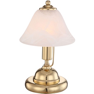 Tischlampe Tischleuchte Bürolampe Leseleuchte, LED Touchschalter, Höhe 27 cm, Messing-Gold Glas Alabasteroptik, Nachttischlampe