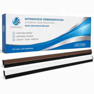 ONPIRA Automatik Türbodendichtung absenkbar – Aluminium Bürstendichtung | Zugluftstopper, Lärm- & Staubschutz | Energiesparend, selbstklebend, kürzbar | Braun oder Weiß
