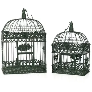 Moritz Hängedekoration Deko-Vogelkäfige 2er Set aus Metall altgrün Vintage (Set), Pflanzkäfig Dekokäfig für Blumen Kerzen Dekoration Hängedeko Windlicht grün