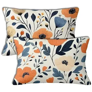 Orange Outdoor Kissen Wetterfest Blume Kissenbezüge 40x60 cm Rechteckig Sofa Kissen 2 Stück Wasserfest Leinen Kopfkissenbezug für Balkon Terrasse Patio Outdoor Garten Bauernhaus Dekor Geschenke h-448