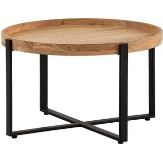 FineBuy Couchtisch rund Braun Akazie 60 x 60 x 36 cm