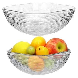 KADAX Glasschüssel 20cm, eckige Obstschale aus Glas, Salatschüssel in 3 verschiedenen Größen, Spülmaschinenfeste Glasschale, Snackschale für ... - Transparent