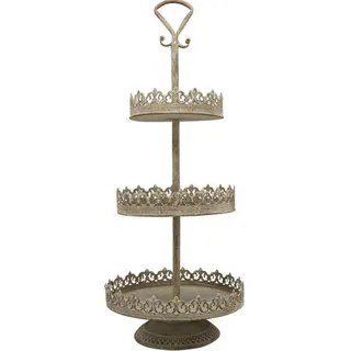 ETC dekorative nostalgische Deko Etagere 3-stöckig rund antikgrau vintage Optik