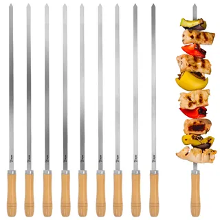 BBQ-Toro Edelstahl Grillspieße mit Holzgriff (10 Stück) | 54 cm | Schaschlikspieße, Grillspieß Set, Grill Skewers | Mangal Schaschlik, Drehspieß, Rotisserie | Grillzubehör, Fleischspieße