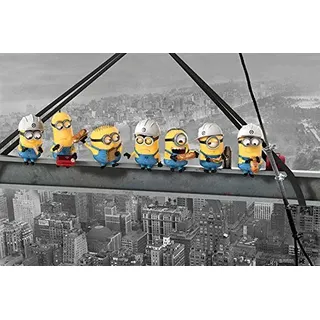Artland Film-Poster + ein Ü-Poster Filmposter Ich - Einfach unverbesserlich - Minions essen Mittag auf einem Wolkenkratzer Film & TV Film Digitale Kunst Gelb 61 x 91,5 x 0,1 cm
