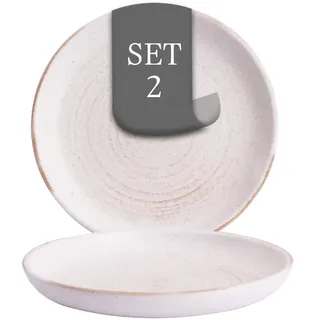 Costa Nova Vermont Teller flach - 2er-Set, Steingut, 16 cm, Elfenbein Weiß, Seidenglanz, Spiral Muster, spülmaschinenfest