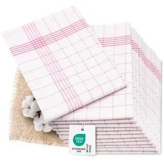 ZOLLNER 12er Set Geschirrtücher Halbleinen in 50x70 cm - super saugstarke und fusselfreie Küchentücher – waschbar bis 95°C – in rot weiß kariert - Gastronomiequalität - Oeko Tex® Zertifiziert