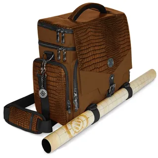 ENHANCE Tabletop RPG-Tasche des Abenteurers, Sammleredition - DND-Tasche mit Tabletop-Miniaturen-Aufbewahrung, Mattenhalter, DND-Würfel- und Token-Taschen, passend für 4-8 Bücher (Drachen Braun)