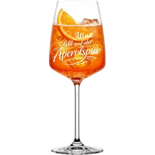 Aperol Spritz Glas mit Name - Personalisiertes Weinglas mit Gravur | Aperol Glas mit Wunschname | Geschenk Freundin Geburtstag Muttertag | Lasergravur (Aperolspur)