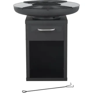 Bighorn Große Feuerschale Plancha Grill, rund, Schwarz, mit Schublade und Aufbewahrung, φ80 x H 92 cm