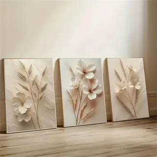 Uixxducc 3er Premium Abstrakt Beige Florale Botanische Wandkunst Poster Set, Modern Bilder Set Kunstdrucke Wandposter Für Wohnzimmer Schlafzimmer, Ohne Rahmen (50x70cm)