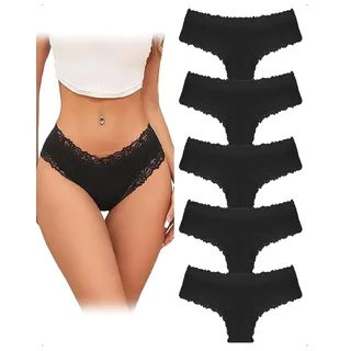 EMOTTOS 5er Pack Unterhosen Damen Spitze, Tanga Baumwolle Damen, Bequem Nahtlose Unterhosen Baumwolle Frauen, Unterhose Frauen Spitze Atmungsaktive, Women Slips Mehrpack Baumwoll, 5 Farben, S-L - M