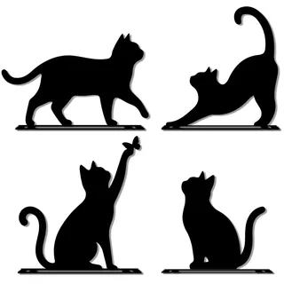 WADORN 4 Stück Schwarze Katzen Gartendeko, Lustige Tierfiguren Gartenfiguren aus Metall Tierfigur Metall Dekoration als Geschenk Für Garten Baum Wand Hof