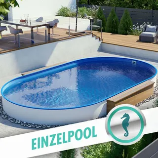 Stahlwandpool Oval 623x360x120 cm 0,8mm Folie Blau Einbaupool Made in Germany