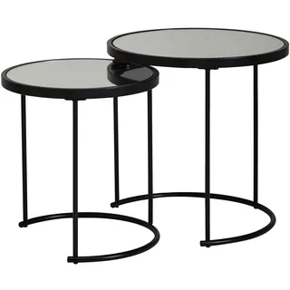 FineBuy Couchtisch 2tlg Rund Schwarz Spiegel Glas Wohnzimmertisch Beistelltisch