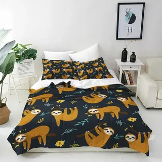ANHOPE Faultier Bettwäsche 135x200 cm mit 1 Kissenbezug 80x80 cm | Cartoon Dschungel Tiere Muster, Bettbezug Mikrofaser mit Reißverschluss, Kinder-Bettwäsche-Set für Jungen und Mädchen