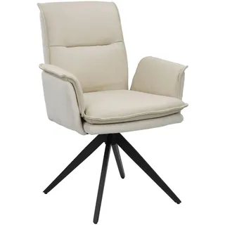 Novel Armlehnstuhl, Beige, Textil, Leder, Echtleder, Rindleder, Drehkreuz, eckig, 63x89x65 cm, Sitzfläche 360° drehbar, automatische Rückholfunktion, Esszimmer, Stühle, Esszimmerstühle, Armlehnenstühle