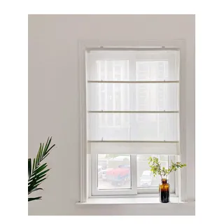 Yaland Fenster Raffrollo tageslicht Raffgardine Faltvorhang Halbtransparent mit Klettverschluss Leinen landhausstil BxH 40 x 140 cm, Sand 1 Stück
