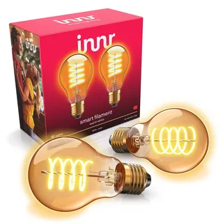 innr Smart Filament Lampe, Warmweiß, für Hue* und Zigbee Hubs, 2-er Pack | Smart Home LED Glühbirne, 2200K, 550 Lumen, Dimmbar